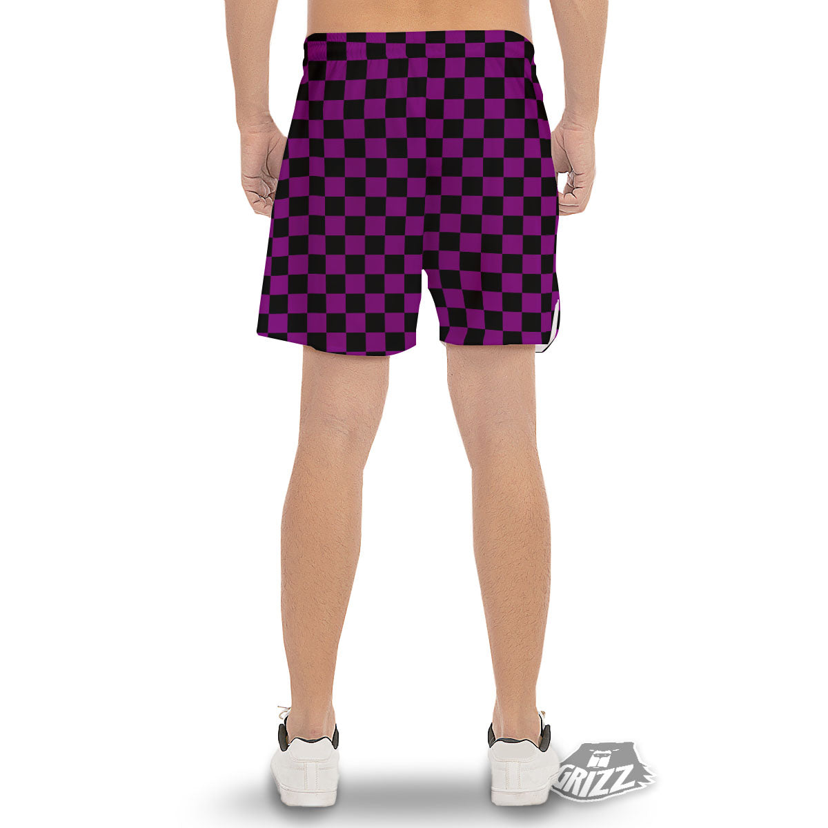Checkered Black And Purple Print Pattern Men's Gym Shorts-grizzshop