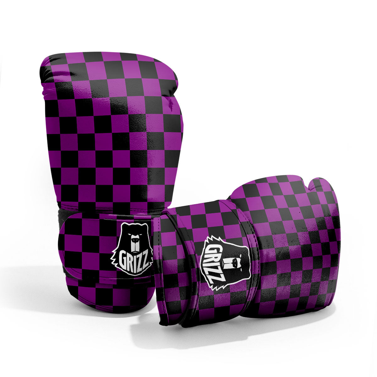 Checkered Black And Purple Print Pattern Pro Boxing Glove
