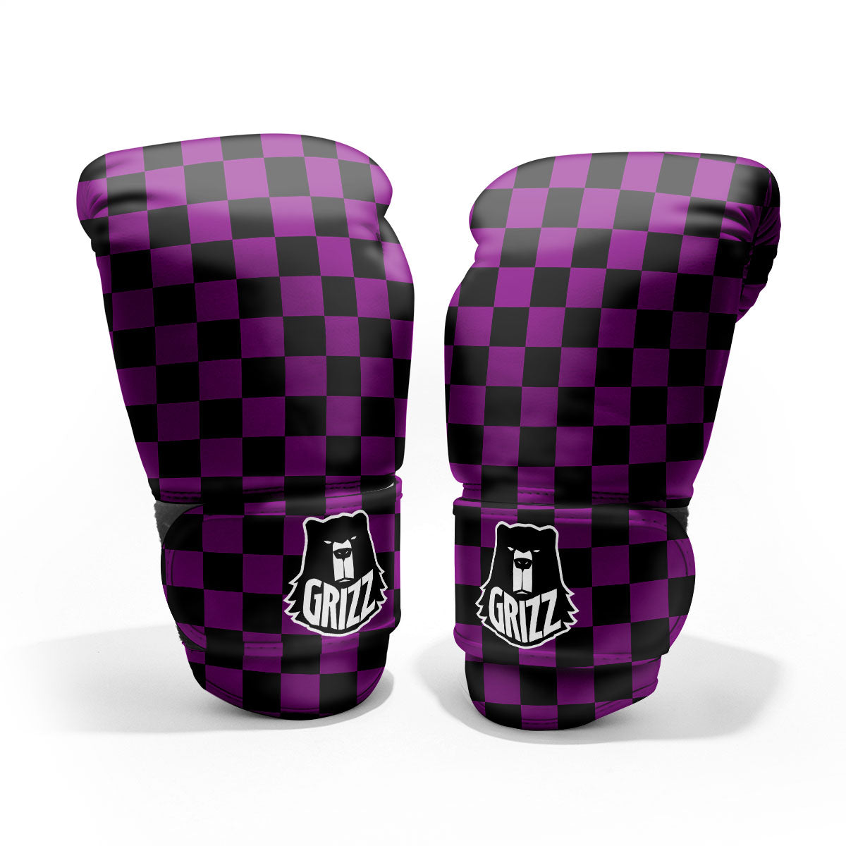 Checkered Black And Purple Print Pattern Pro Boxing Glove