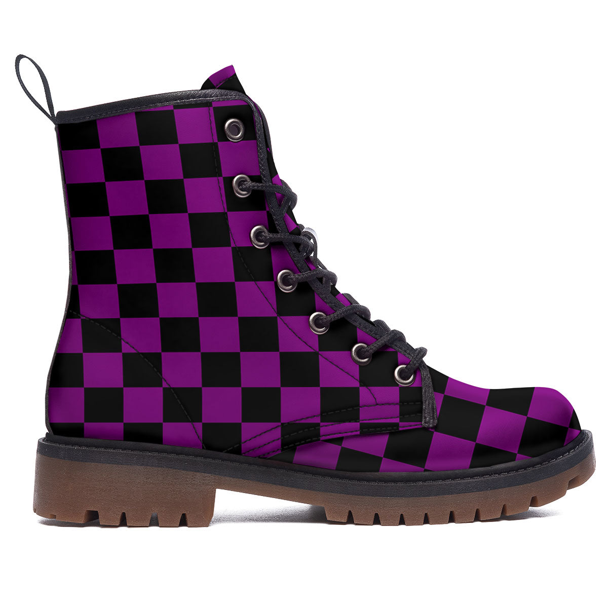 Checkered Black And Purple Print Pattern Work Boots-grizzshop