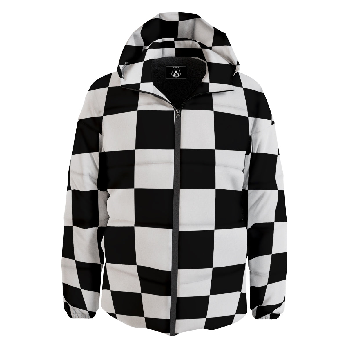 Checkered Board And Convex Shape Print Down Jacket-grizzshop