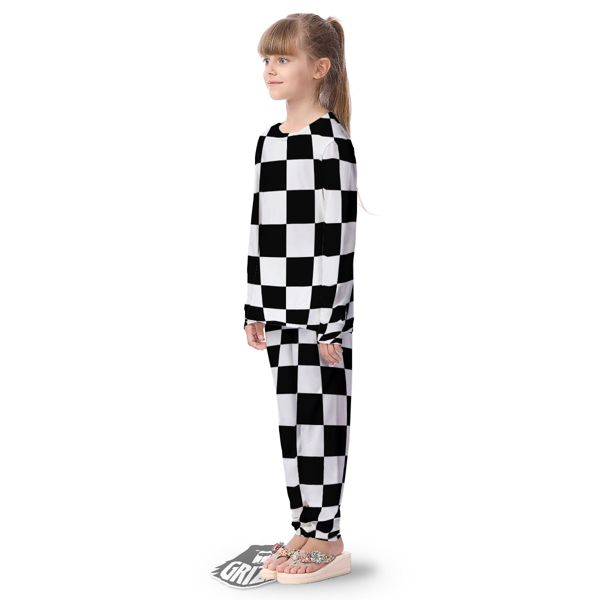 Checkered Board And Convex Shape Print Kid's Pajamas-grizzshop