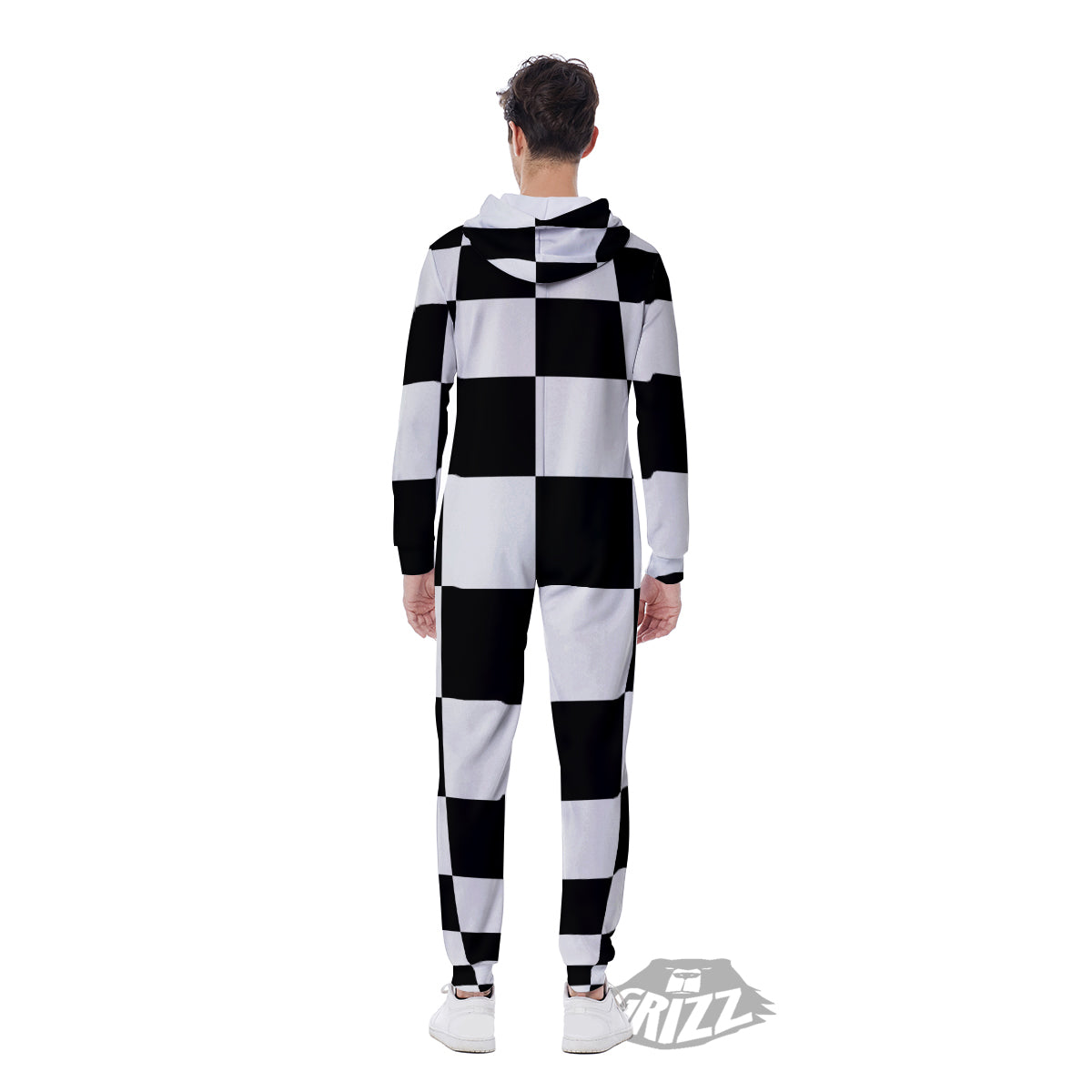 Checkered Board And Convex Shape Print Men's Jumpsuit-grizzshop