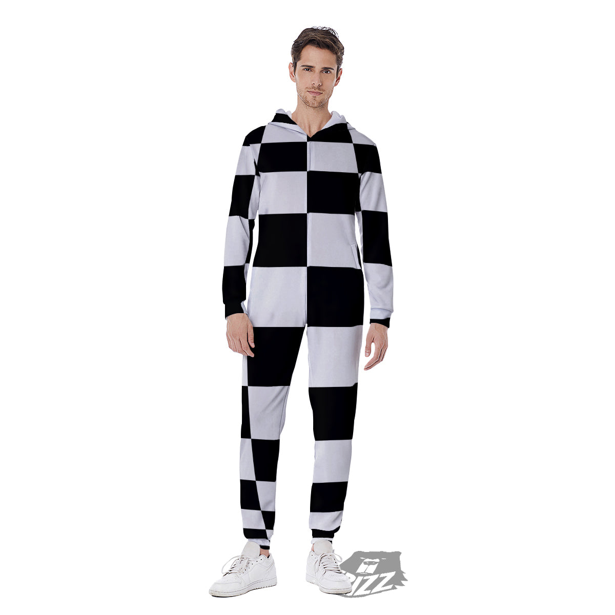 Checkered Board And Convex Shape Print Men's Jumpsuit-grizzshop