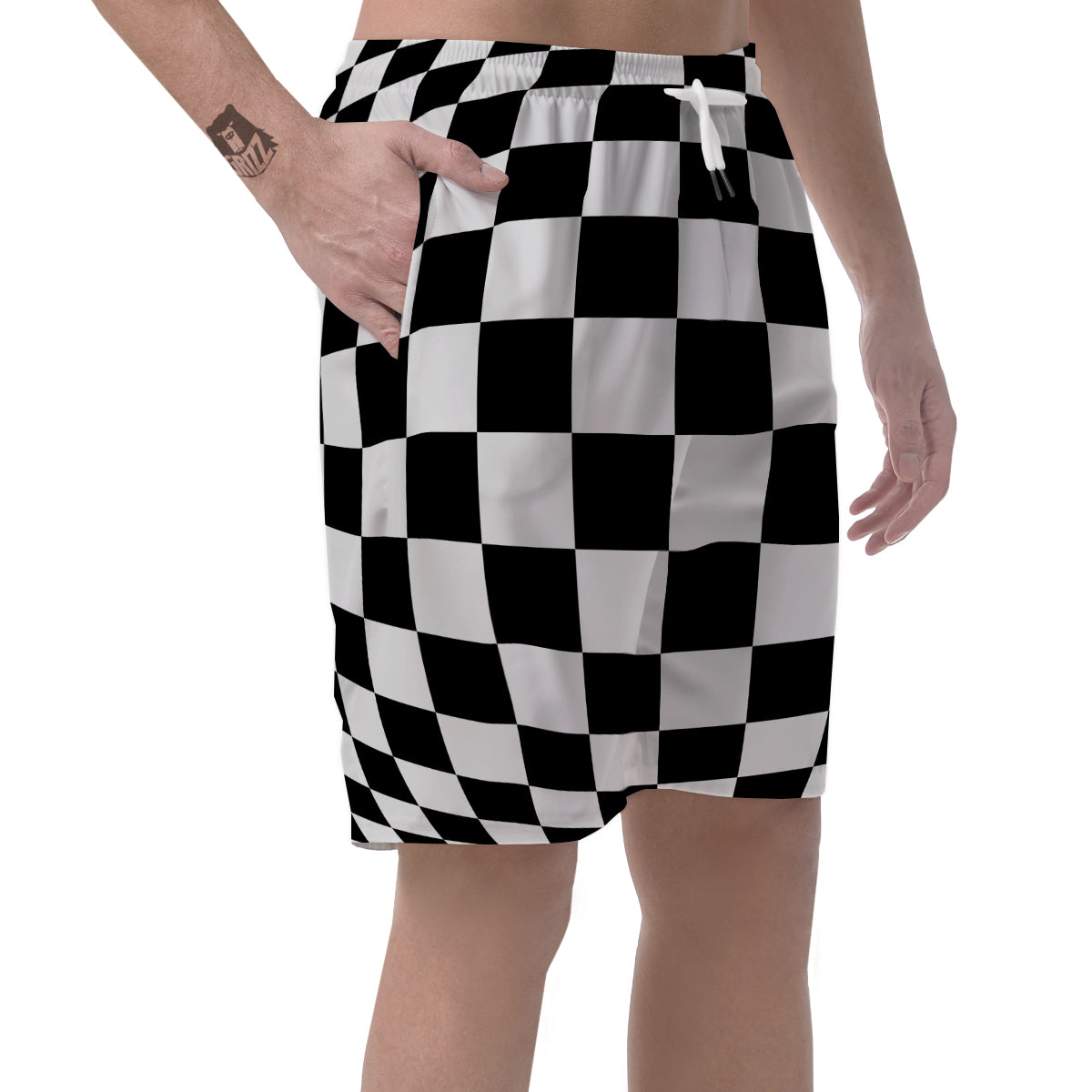 Checkered Board And Convex Shape Print Men's Shorts-grizzshop