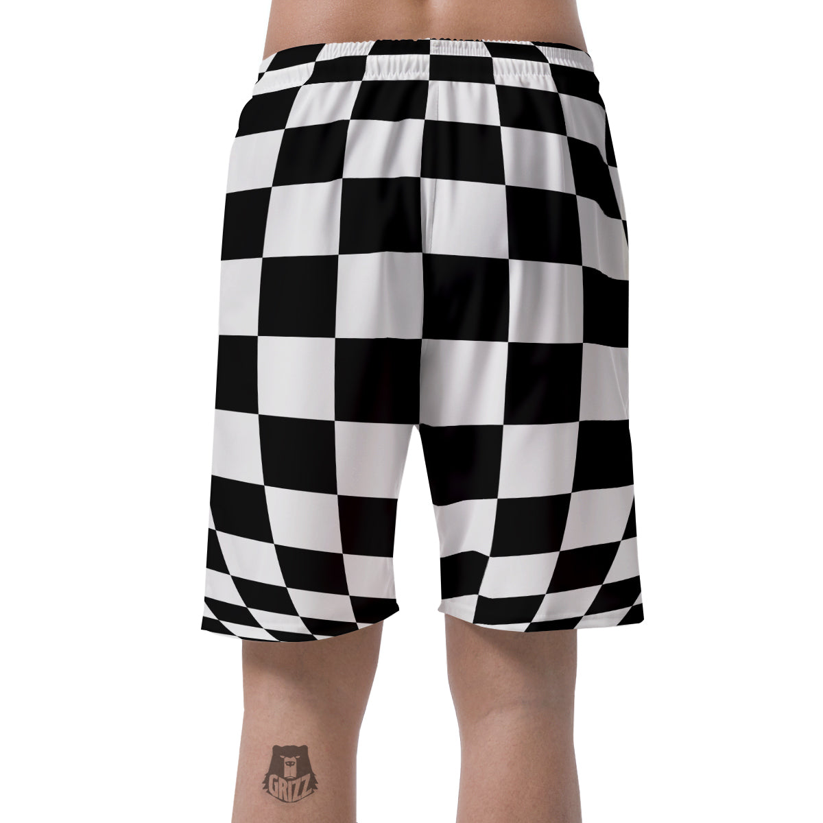 Checkered Board And Convex Shape Print Men's Shorts-grizzshop