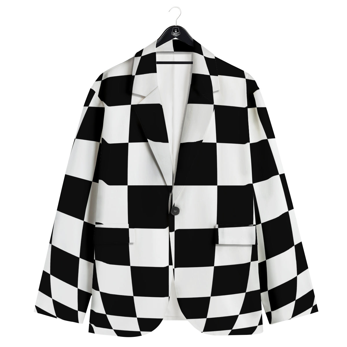 Checkered Board And Convex Shape Print Men's Sport Coat-grizzshop
