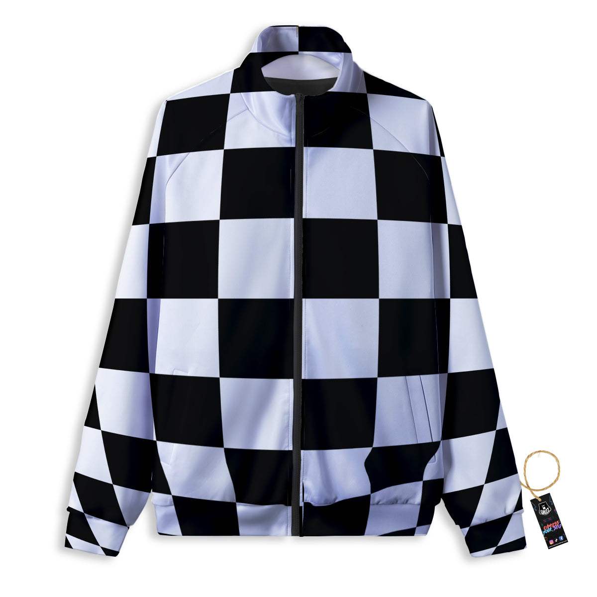 Checkered Board And Convex Shape Print Track Jacket-grizzshop