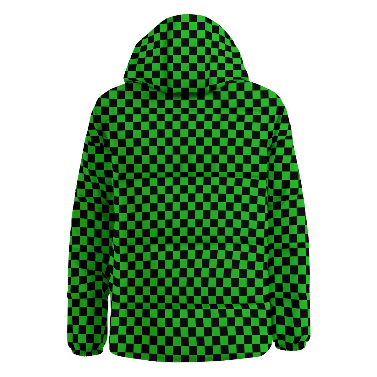 Checkered Green And Black Print Down Jacket-grizzshop