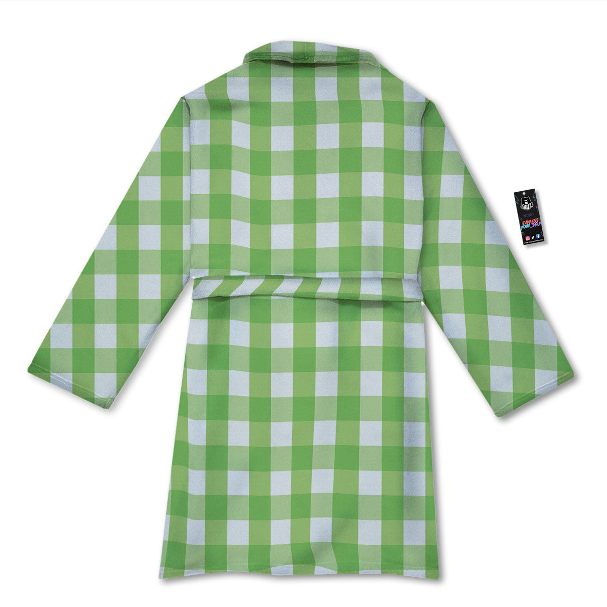Checkered Green And White Print Pattern Bathrobe-grizzshop