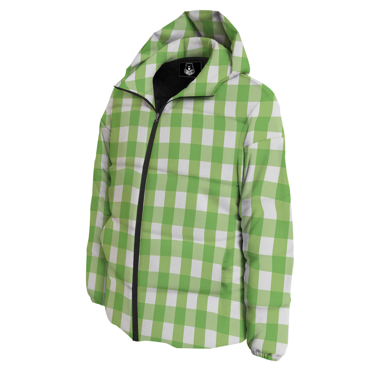 Checkered Green And White Print Pattern Down Jacket-grizzshop
