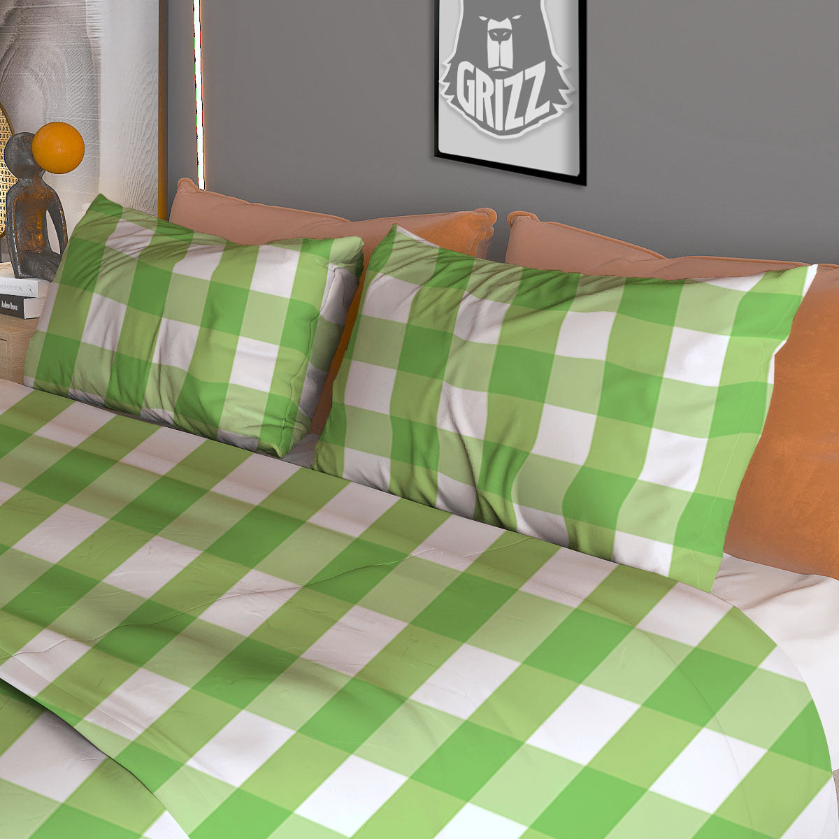 Checkered Green And White Print Pattern Duvet Cover Bedding Set