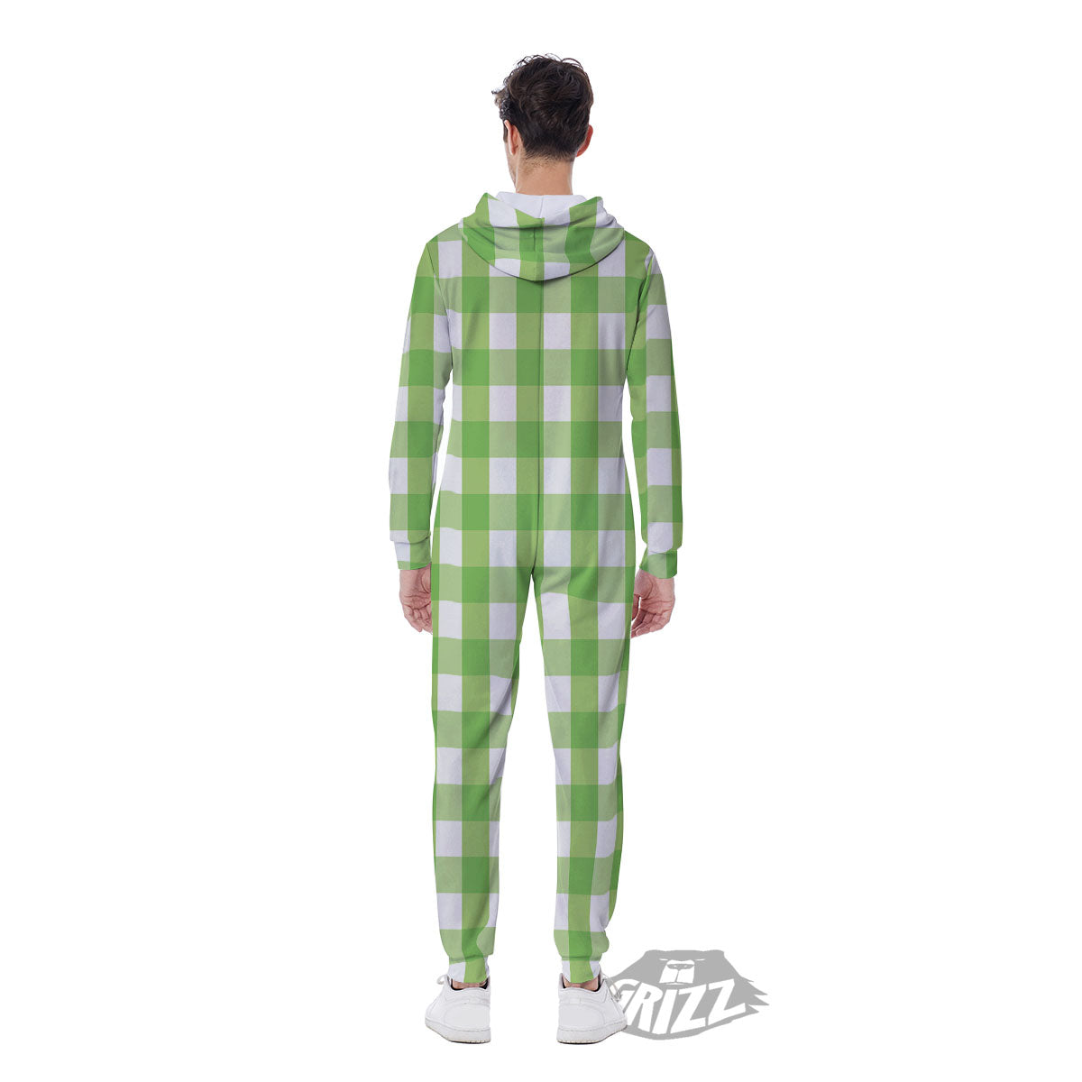 Checkered Green And White Print Pattern Men's Jumpsuit-grizzshop