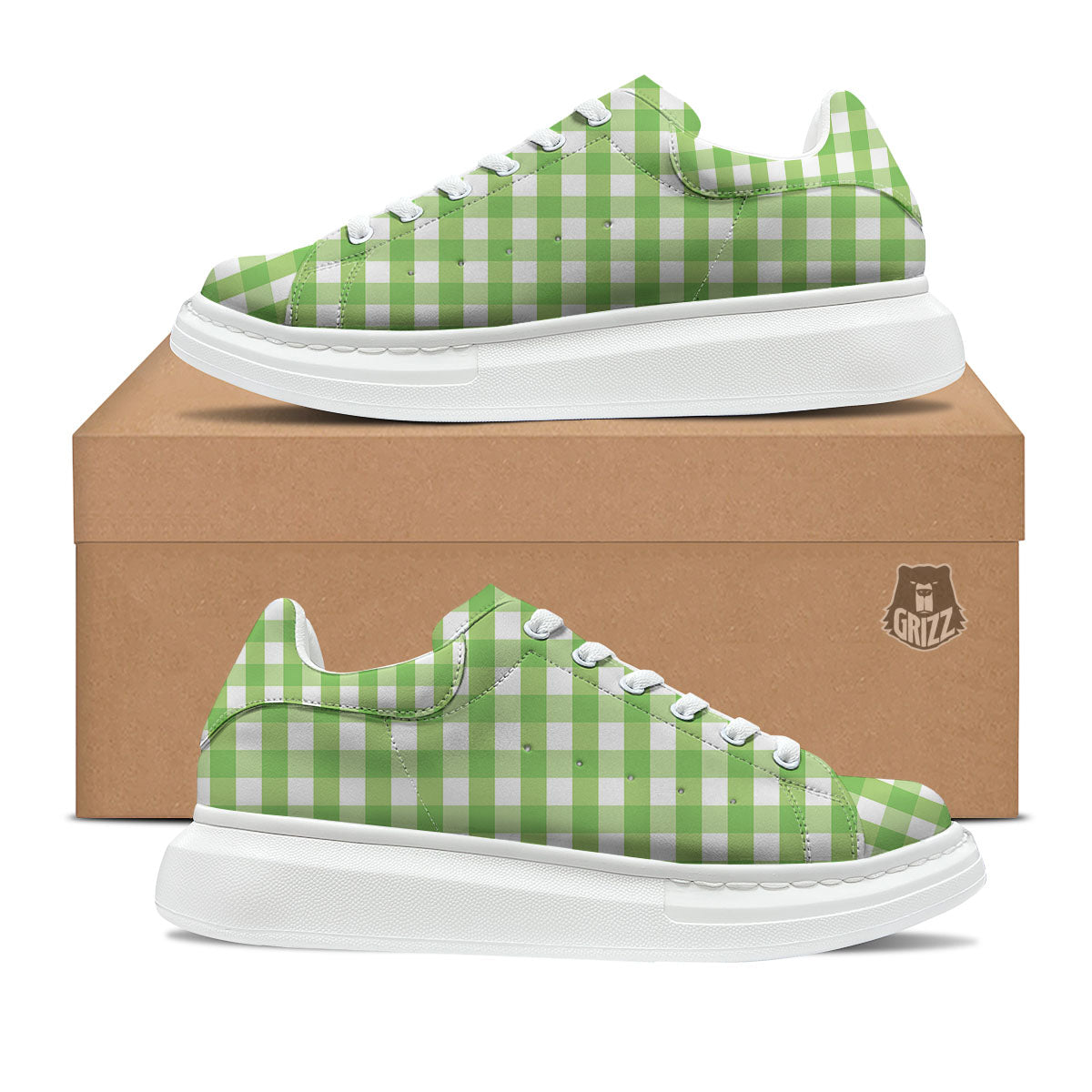 Checkered Green And White Print Pattern Platform Shoes-grizzshop