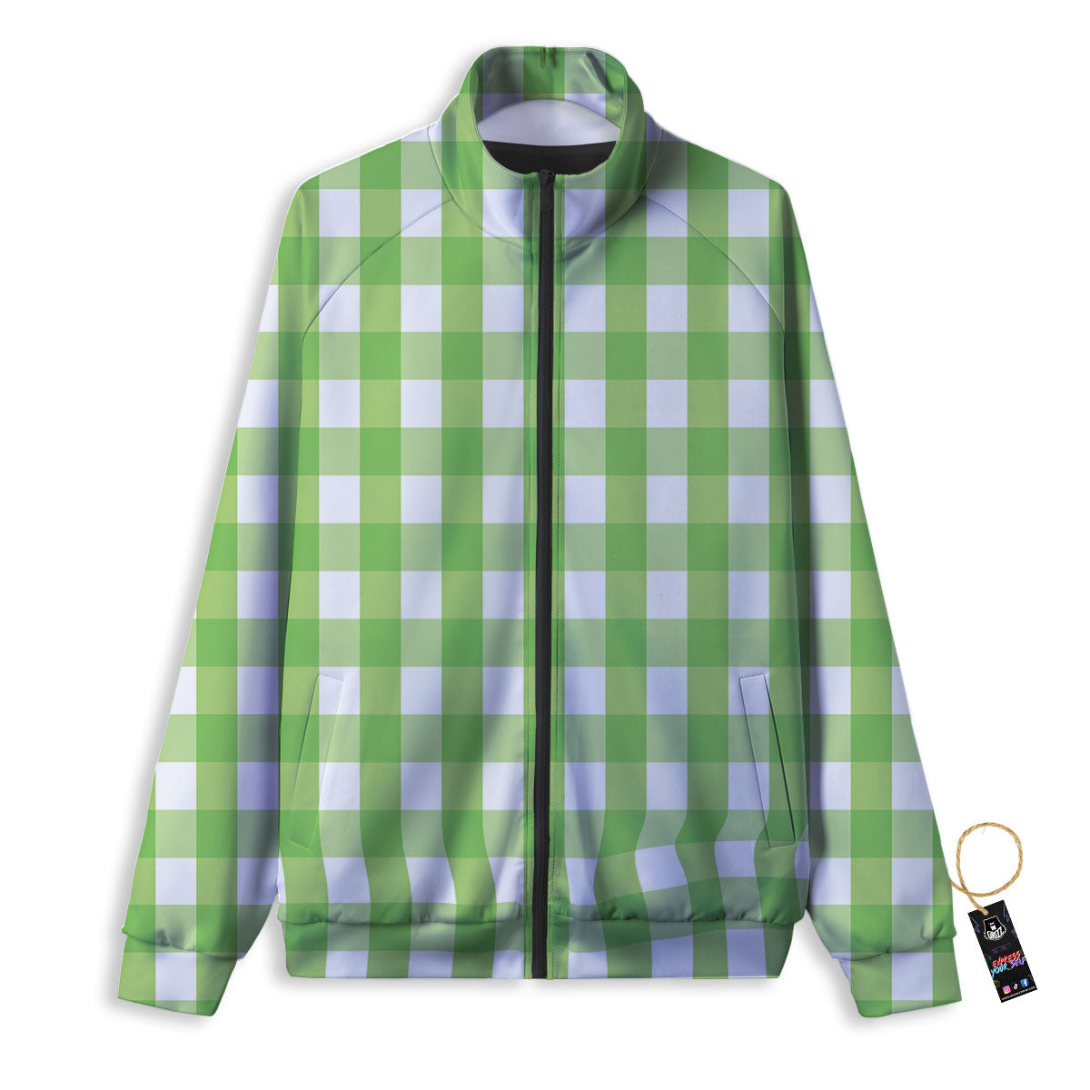 Checkered Green And White Print Pattern Track Jacket-grizzshop