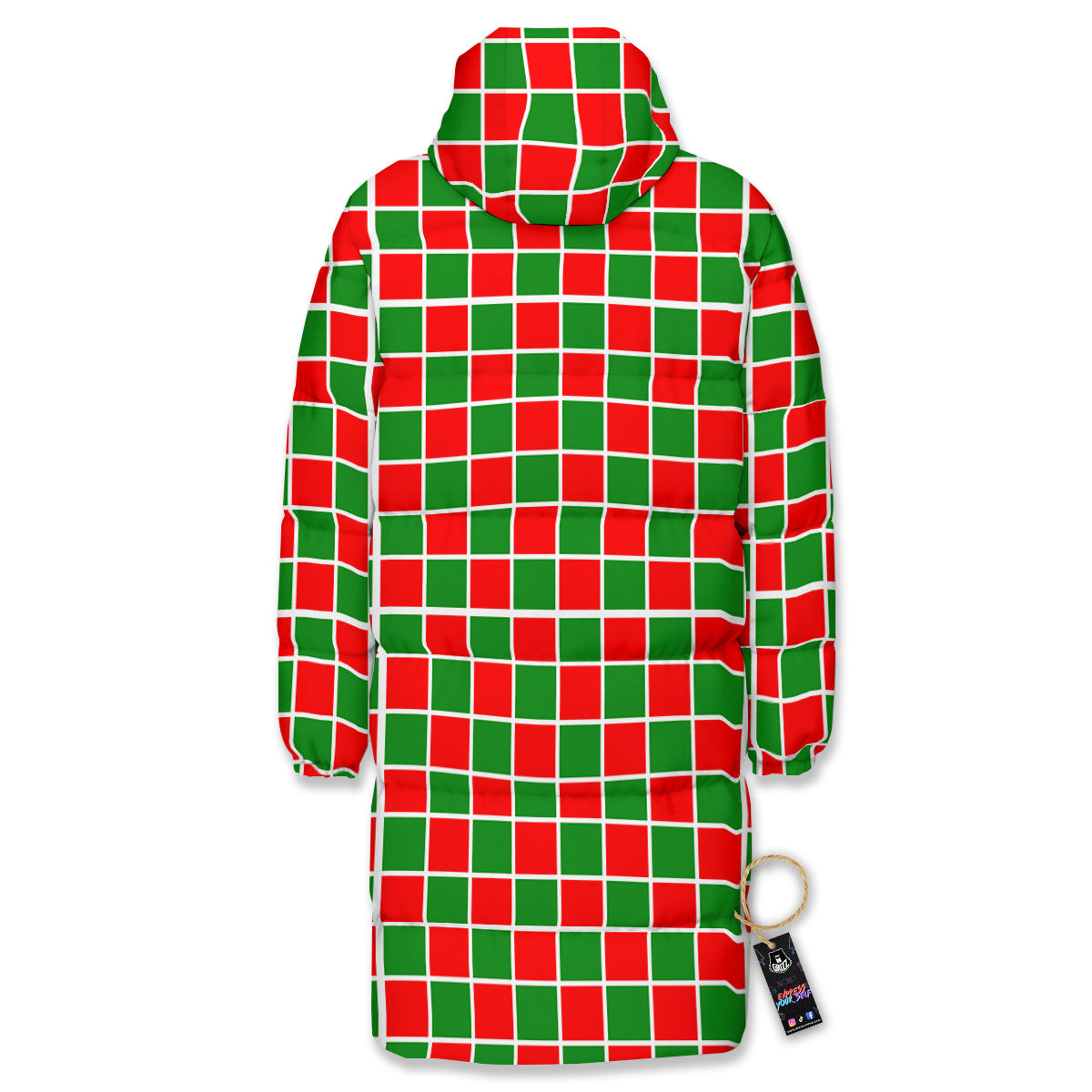 Checkered Merry Christmas Print Pattern Long Down Jacket-grizzshop