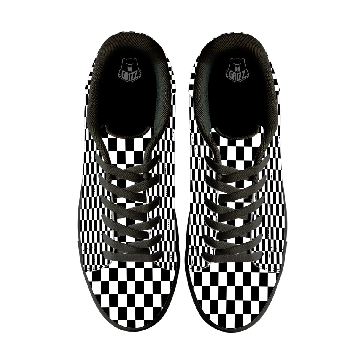 Checkered White And Black Print Pattern Black Low Top Sneakers-grizzshop
