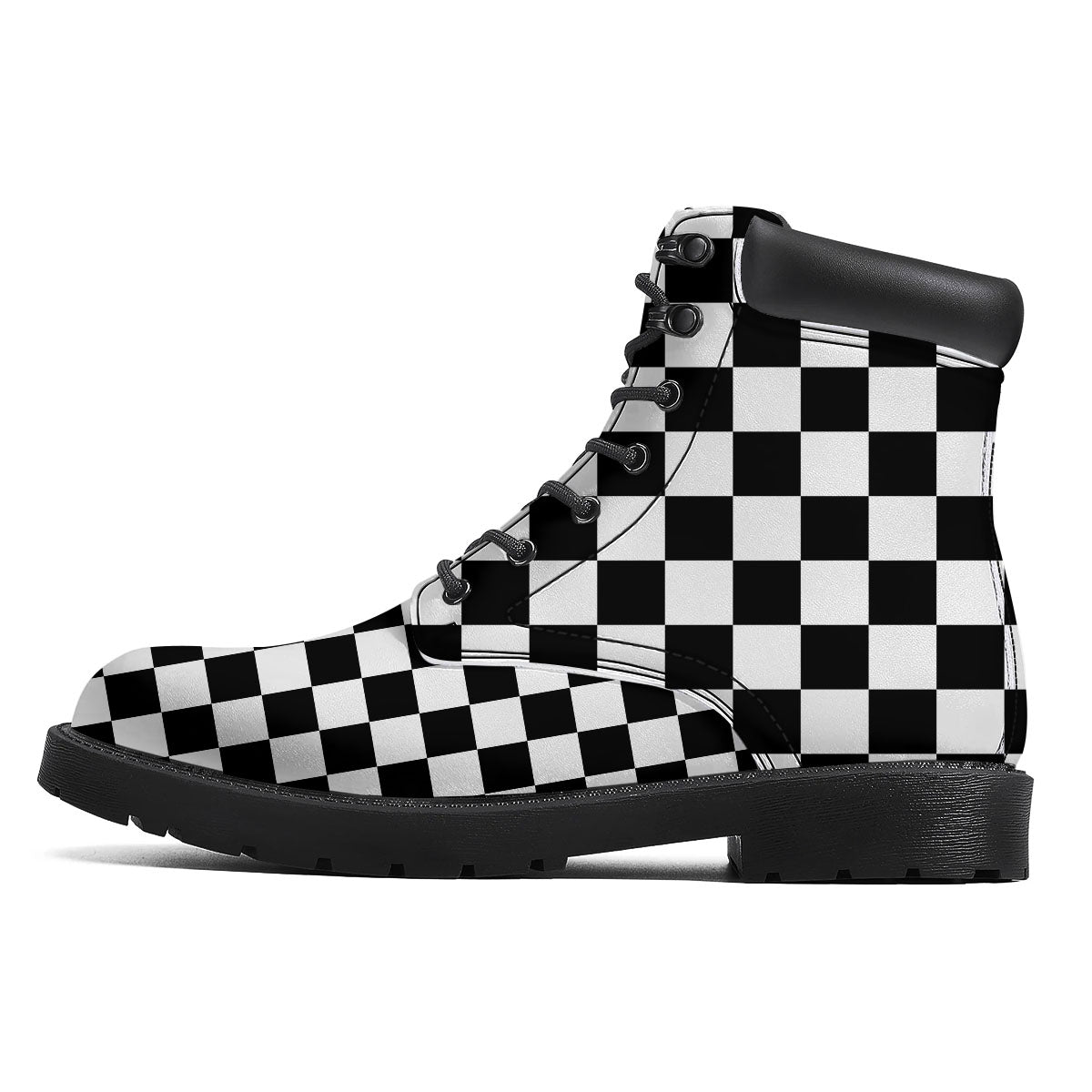 Checkered White And Black Print Pattern Boots-grizzshop