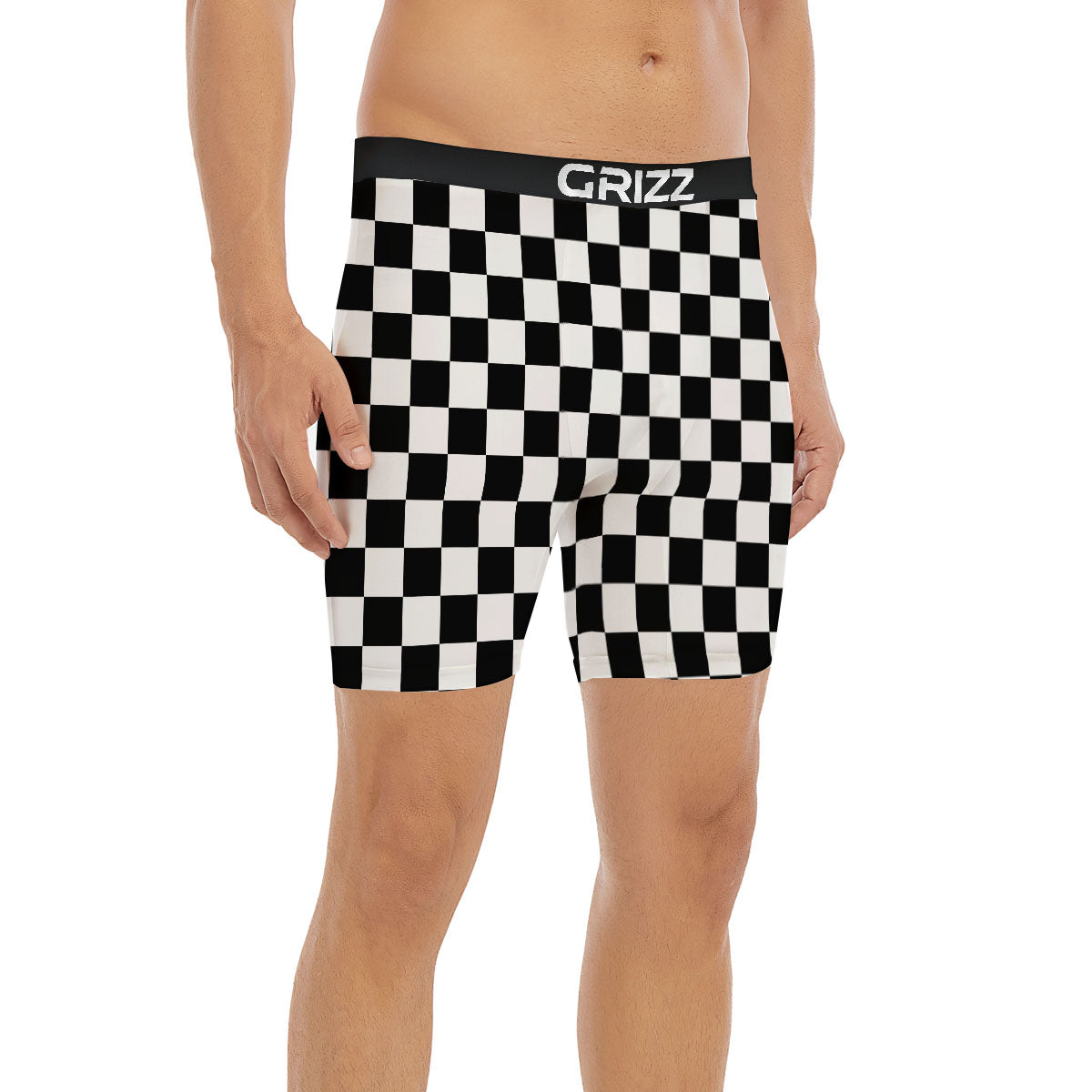 Checkered White And Black Print Pattern Boxer Briefs-grizzshop