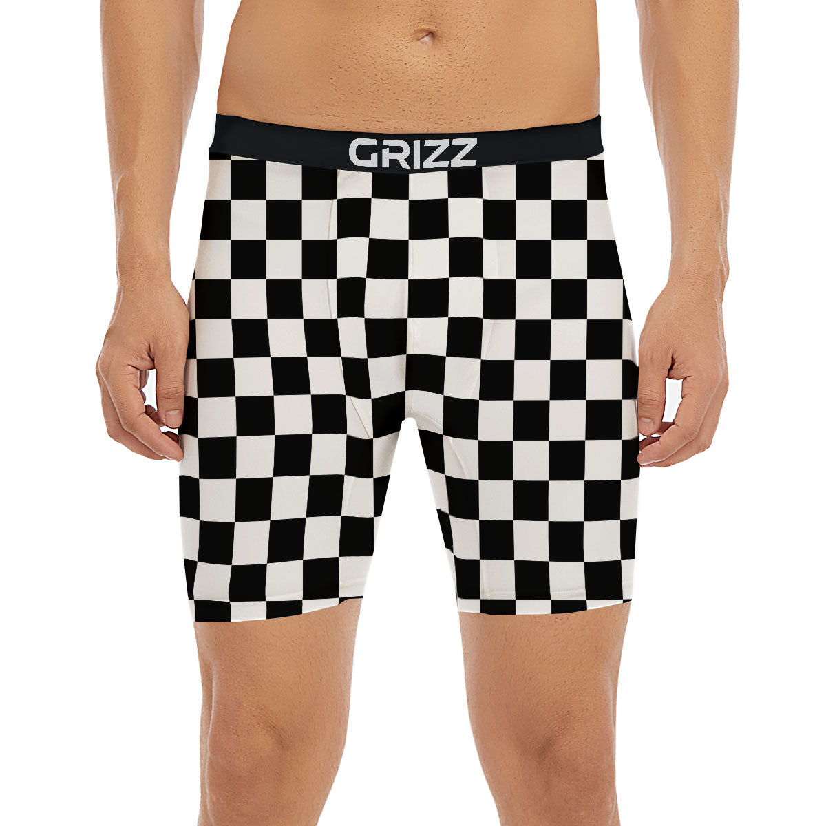 Checkered White And Black Print Pattern Boxer Briefs-grizzshop