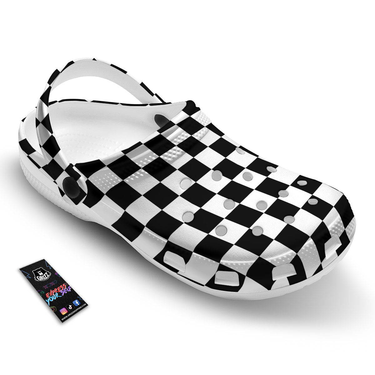 Checkered White And Black Print Pattern Clog-grizzshop