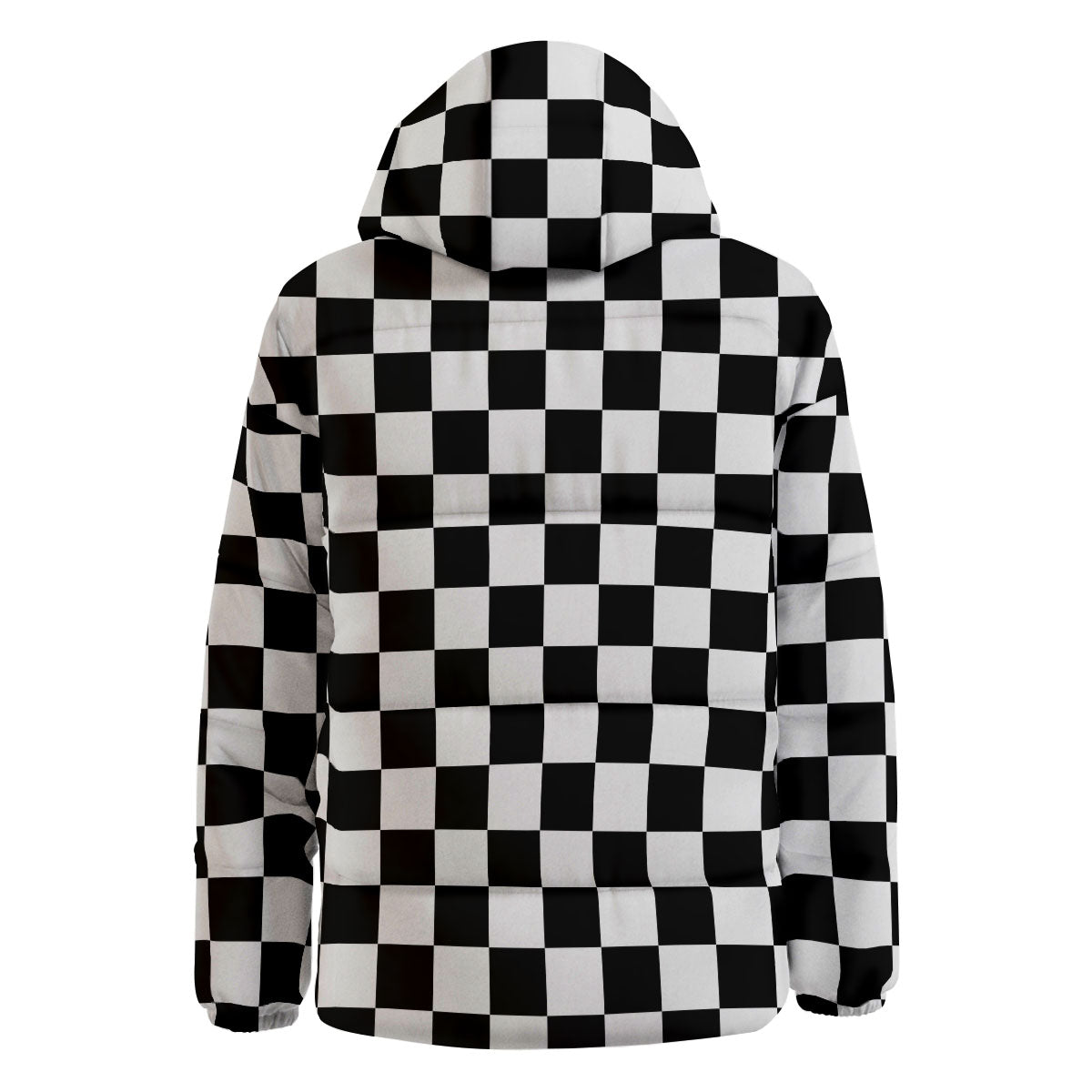 Checkered White And Black Print Pattern Down Jacket-grizzshop