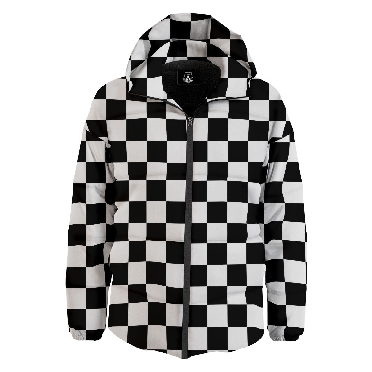 Checkered White And Black Print Pattern Down Jacket-grizzshop