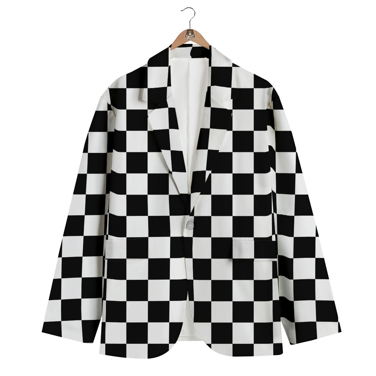 Checkered White And Black Print Pattern Men's Blazer-grizzshop