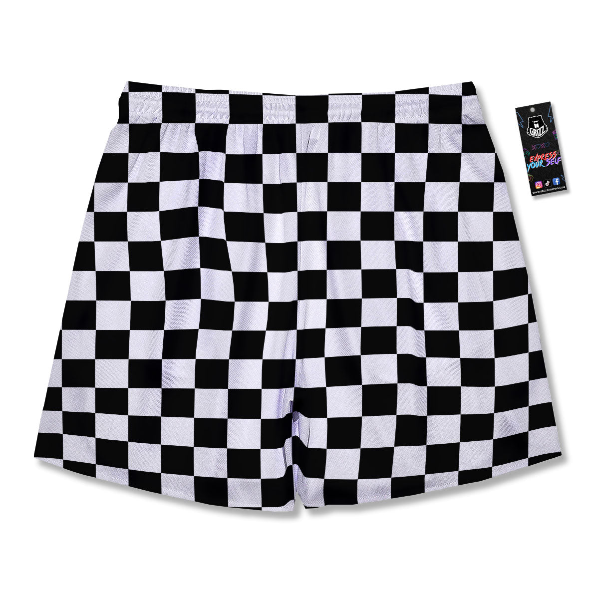 Checkered White And Black Print Pattern Men's Running Shorts-grizzshop
