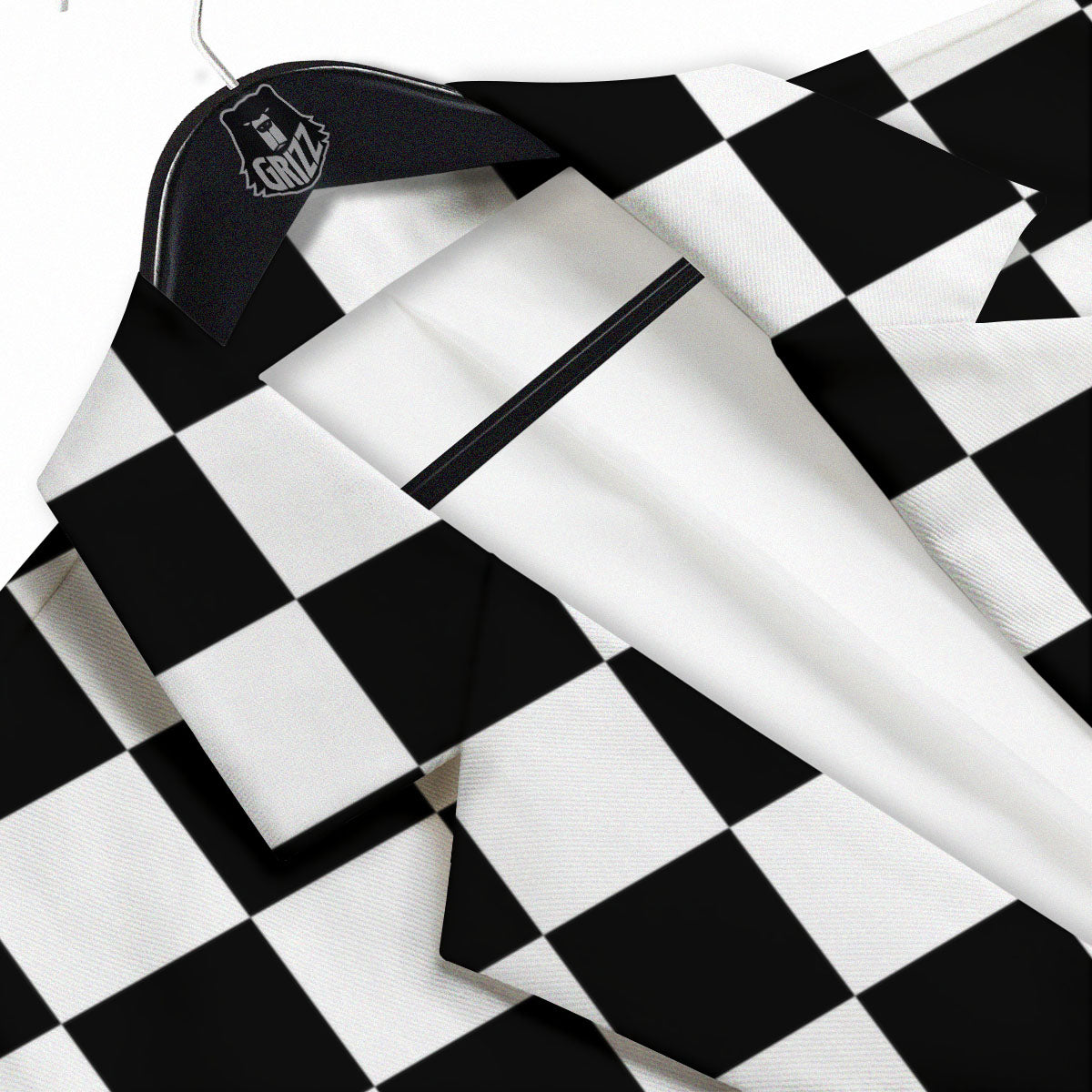 Checkered White And Black Print Pattern Men's Sport Coat-grizzshop