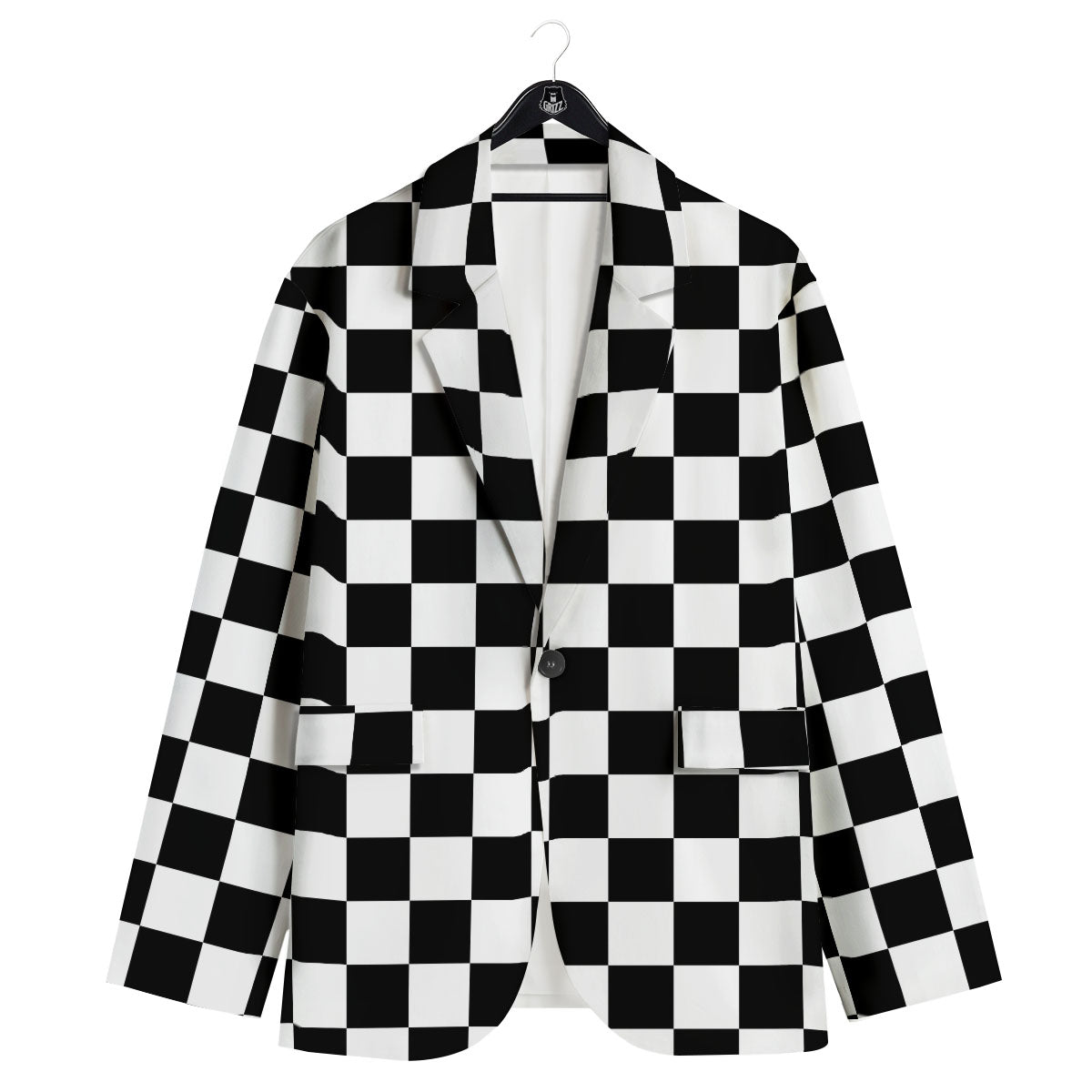 Checkered White And Black Print Pattern Men's Sport Coat-grizzshop