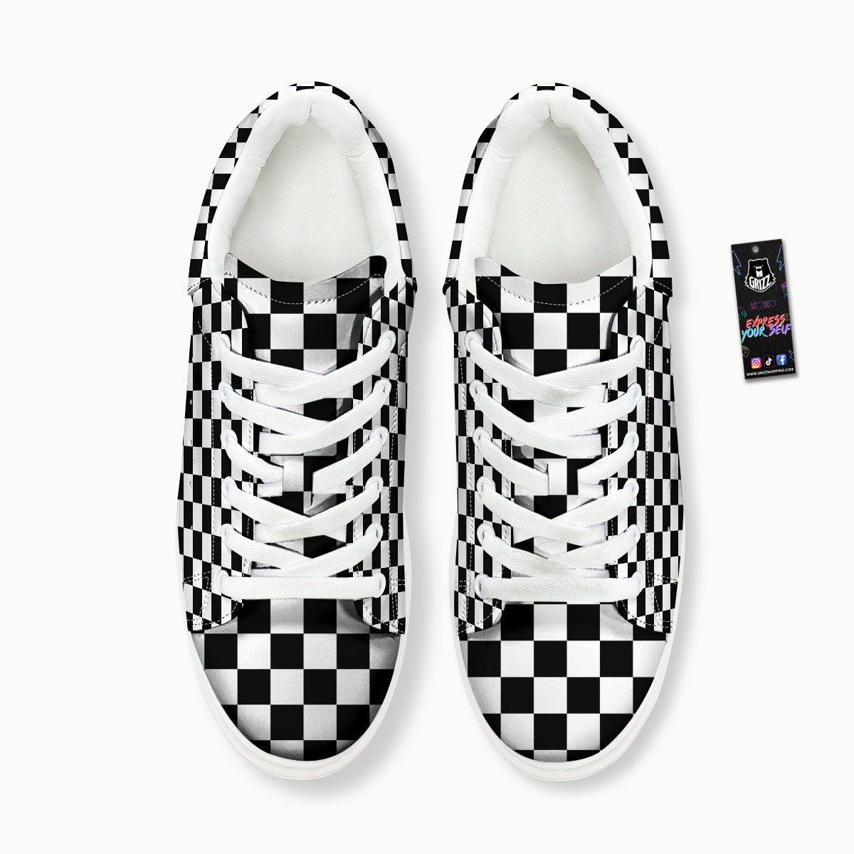 Checkered White And Black Print Pattern Platform Shoes-grizzshop