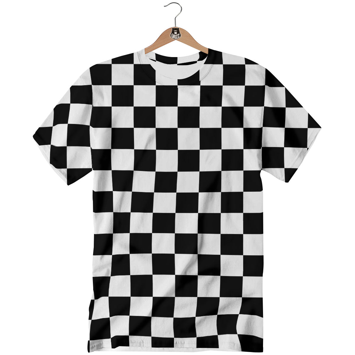 Checkered White And Black Print Pattern T-Shirt-grizzshop