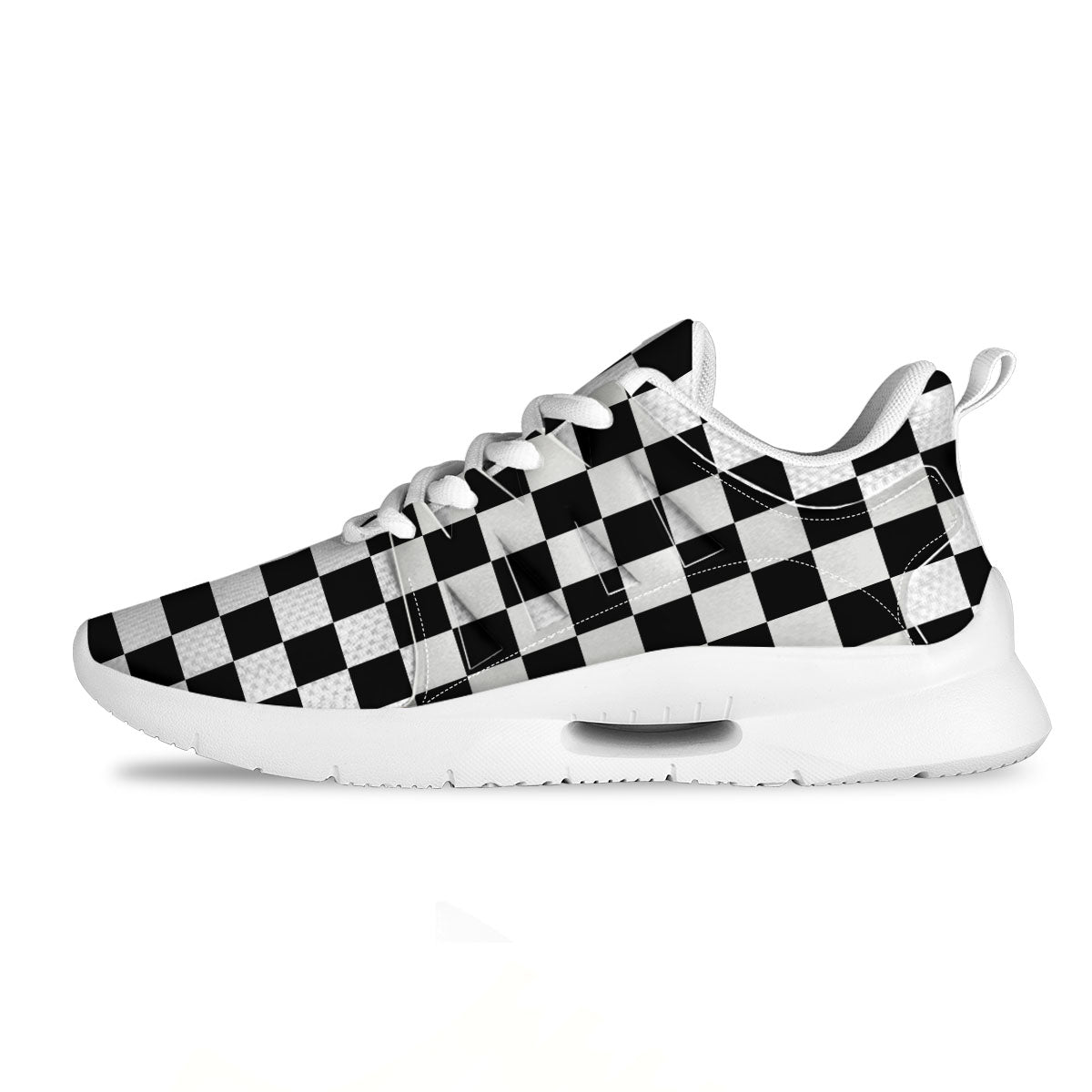 Checkered White And Black Print Pattern Tennis Shoes-grizzshop