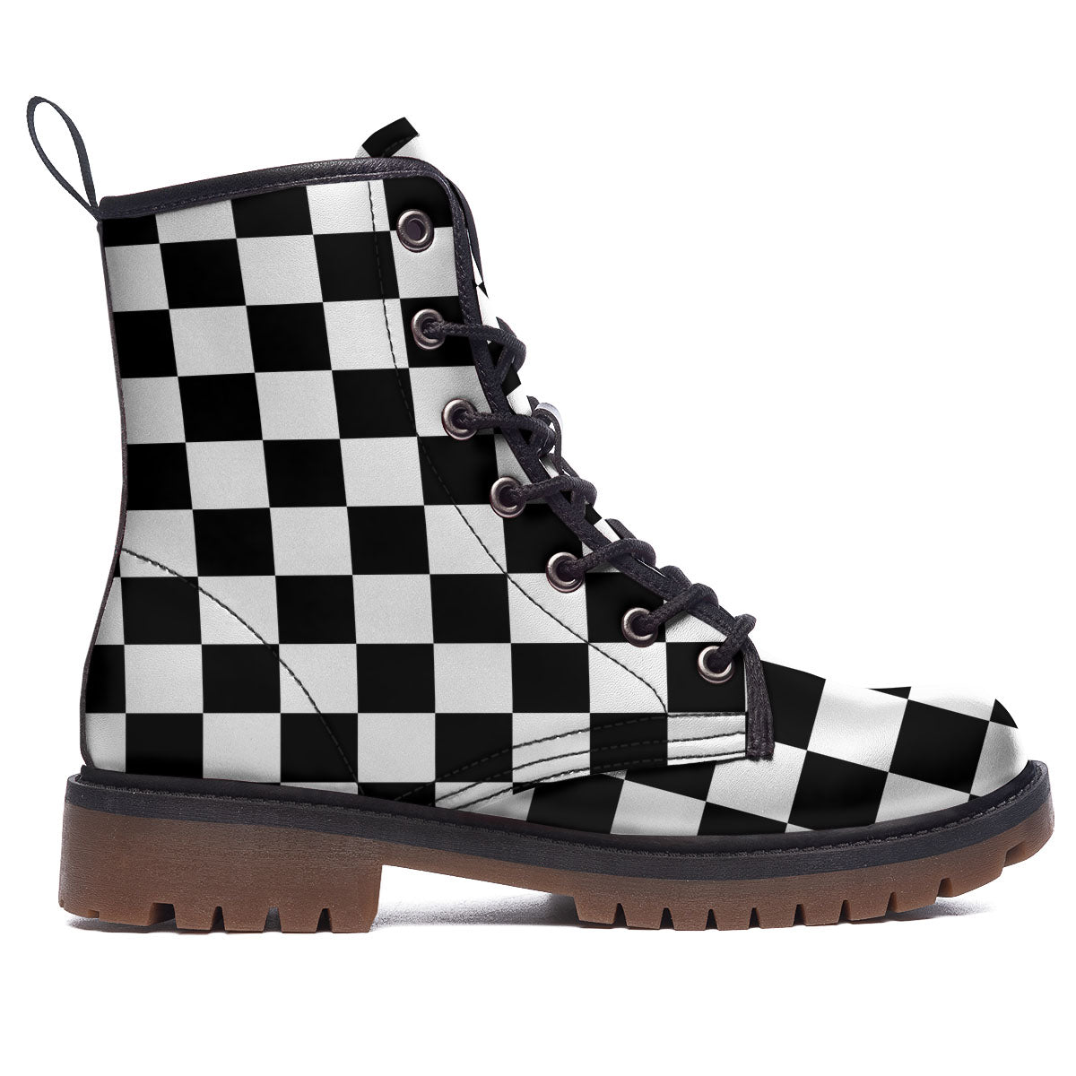 Checkered White And Black Print Pattern Work Boots-grizzshop