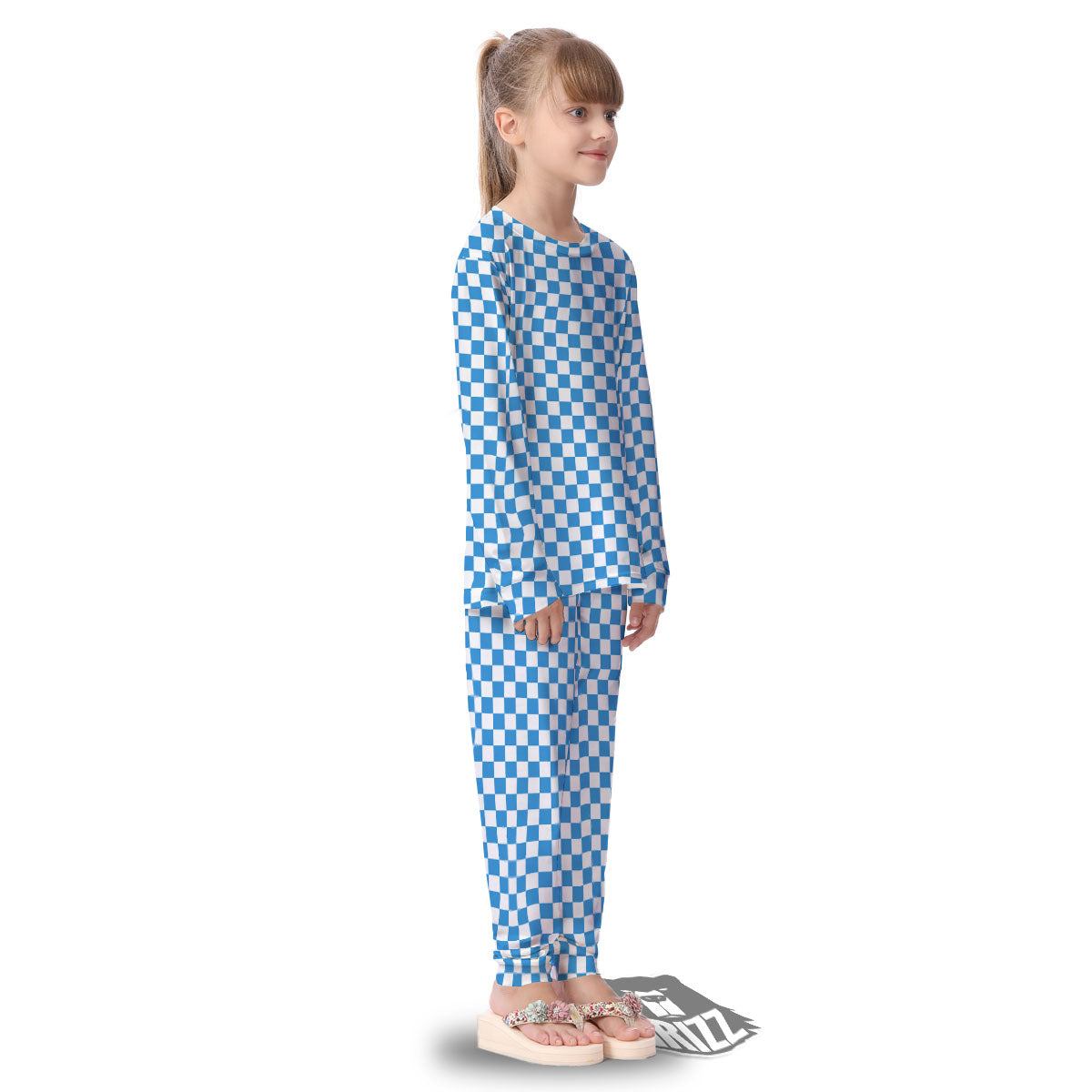 Checkered White And Blue Print Pattern Kid's Pajamas-grizzshop