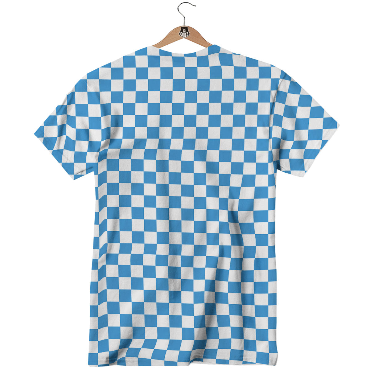 Checkered White And Blue Print Pattern T-Shirt-grizzshop