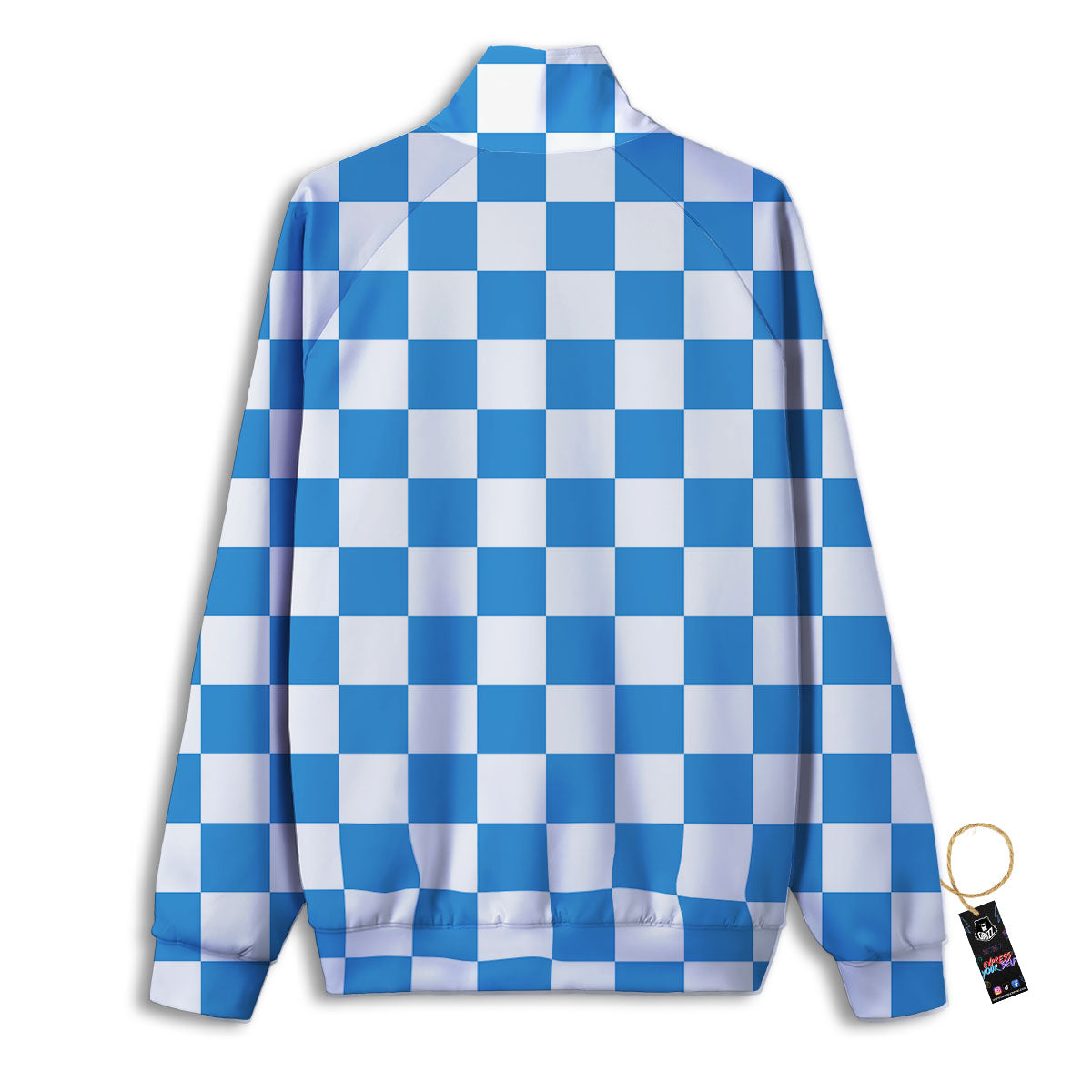Checkered White And Blue Print Pattern Track Jacket-grizzshop