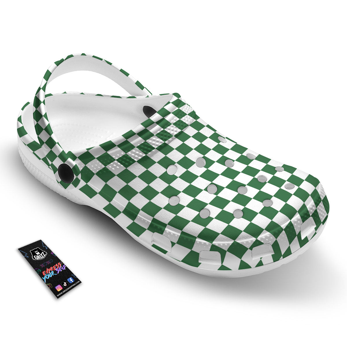 Checkered White And Green Print Pattern Clog-grizzshop