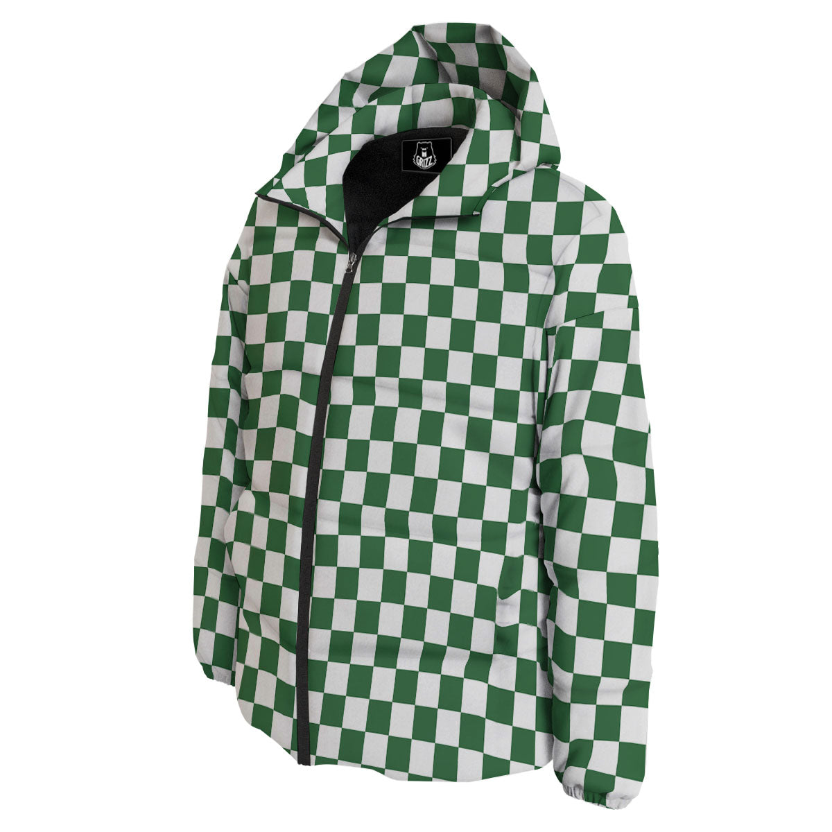 Checkered White And Green Print Pattern Down Jacket-grizzshop