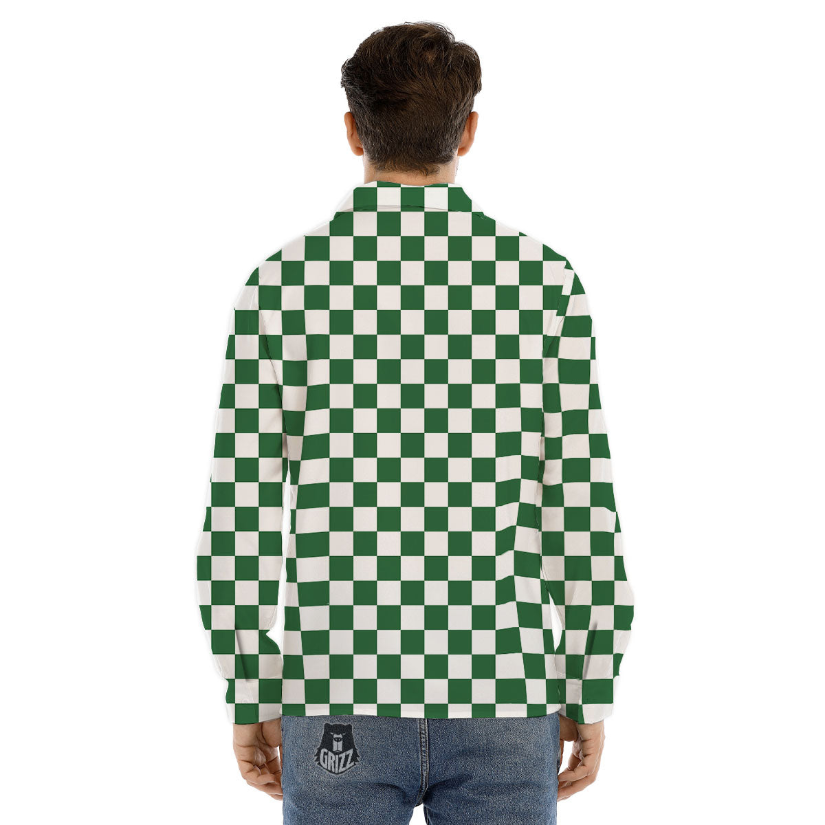 Checkered White And Green Print Pattern Men's Dress Shirts-grizzshop