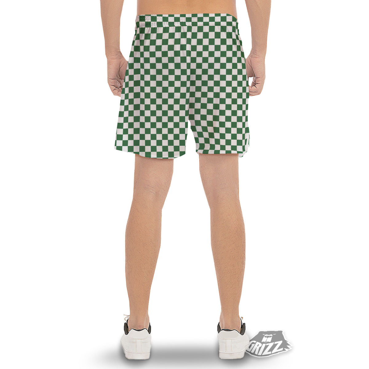 Checkered White And Green Print Pattern Men's Gym Shorts-grizzshop