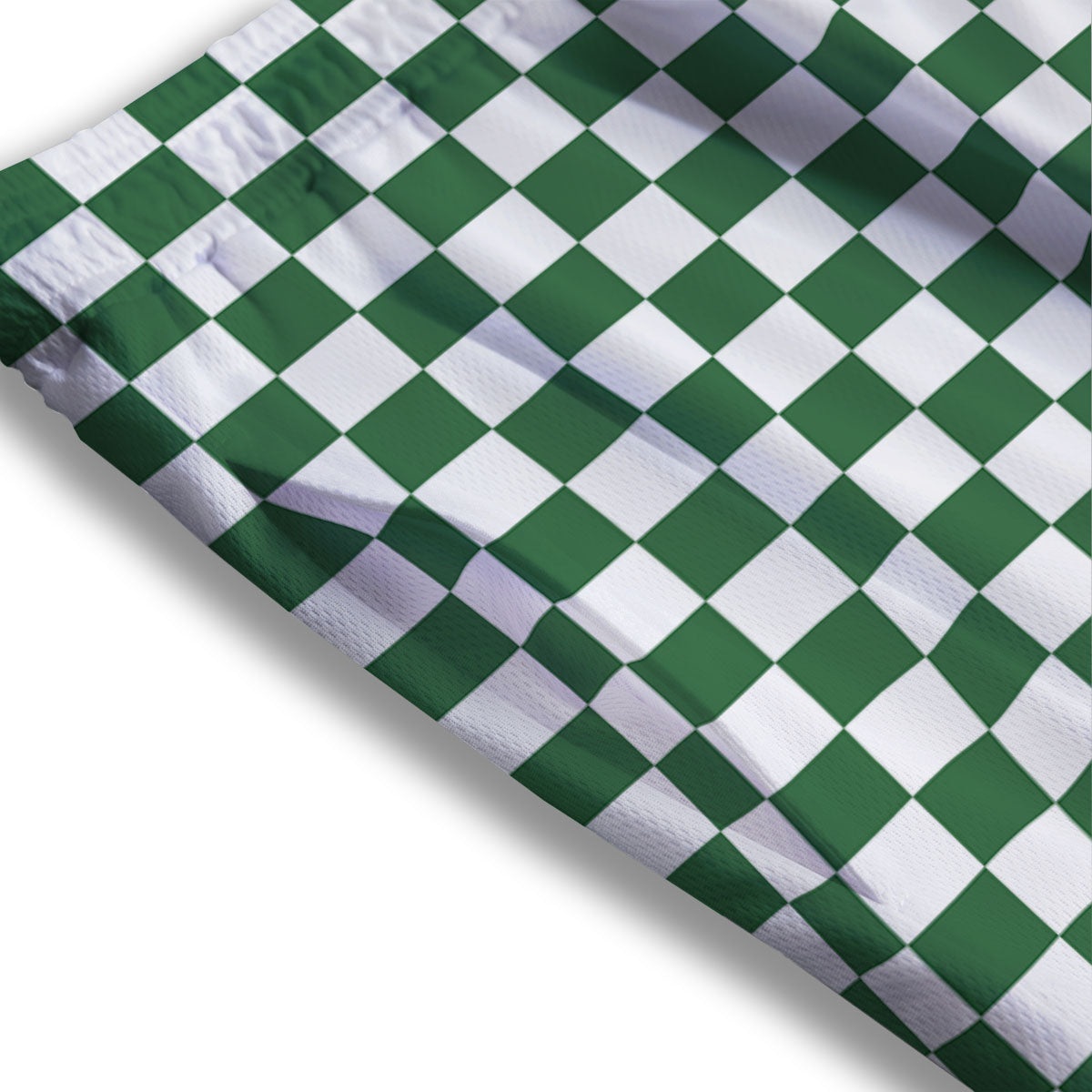 Checkered White And Green Print Pattern Mesh Shorts