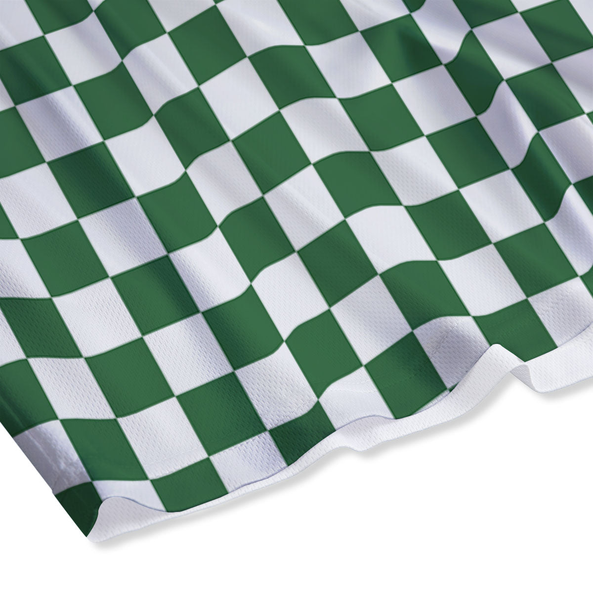 Checkered White And Green Print Pattern Mesh Shorts