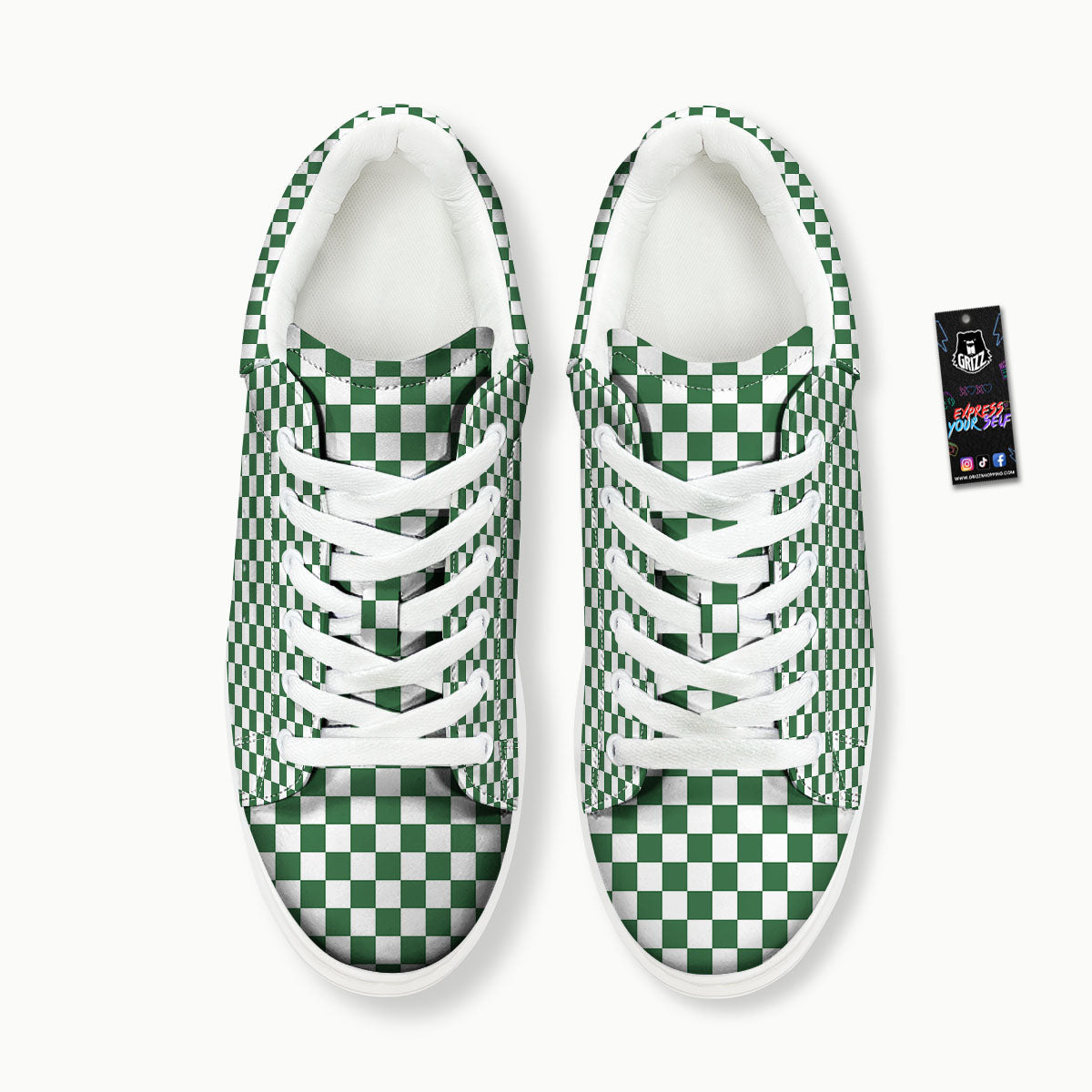 Checkered White And Green Print Pattern Platform Shoes-grizzshop