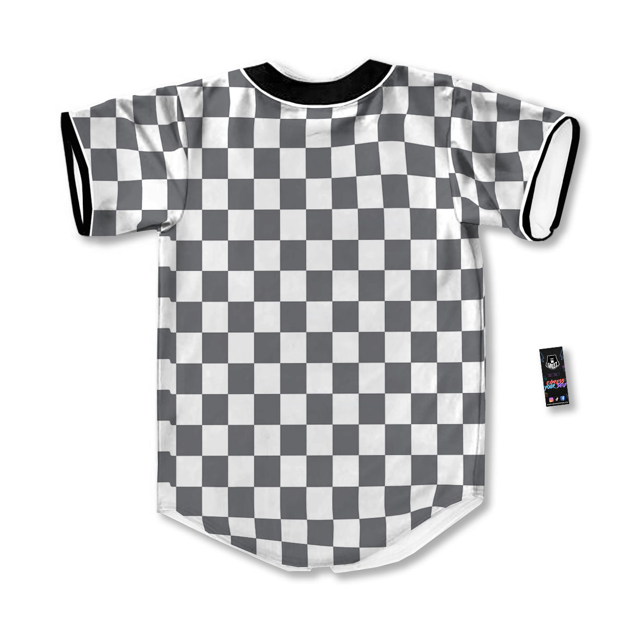Checkered White And Grey Print Pattern Baseball Jersey-grizzshop