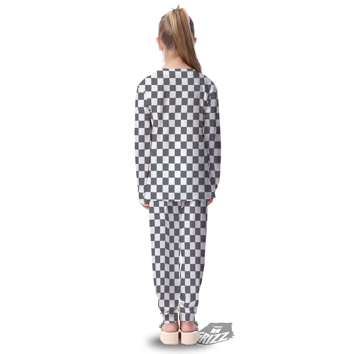 Checkered White And Grey Print Pattern Kid's Pajamas-grizzshop