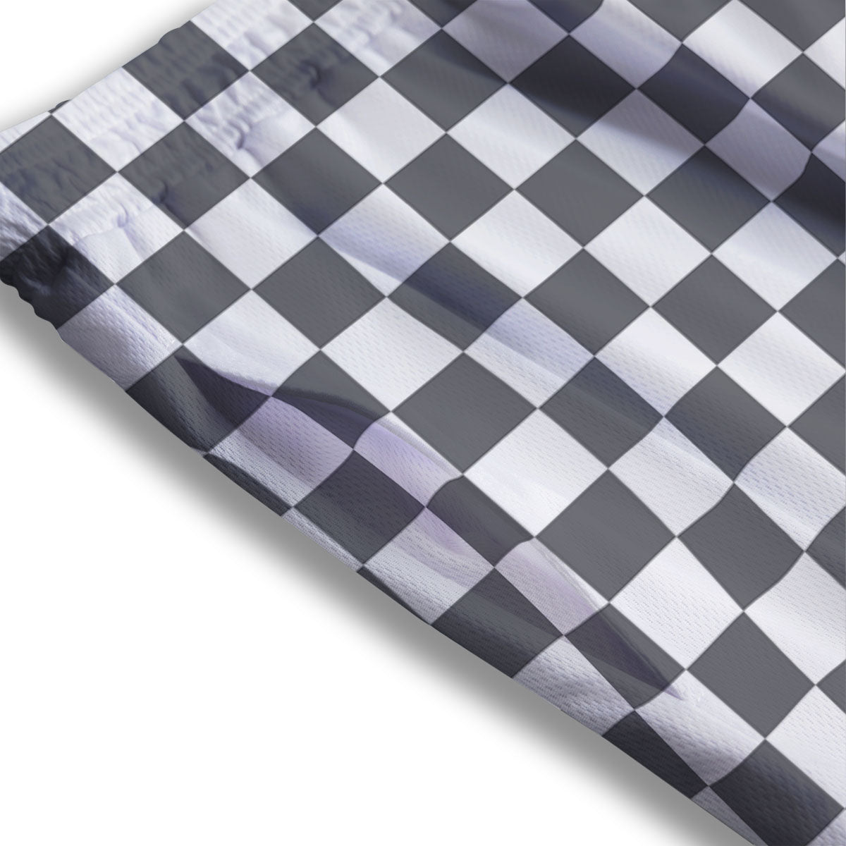 Checkered White And Grey Print Pattern Mesh Shorts