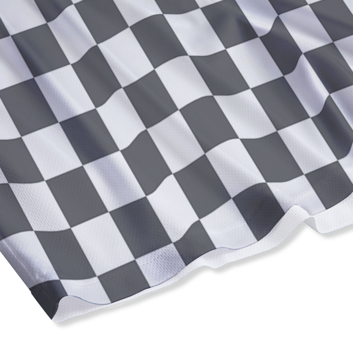 Checkered White And Grey Print Pattern Mesh Shorts