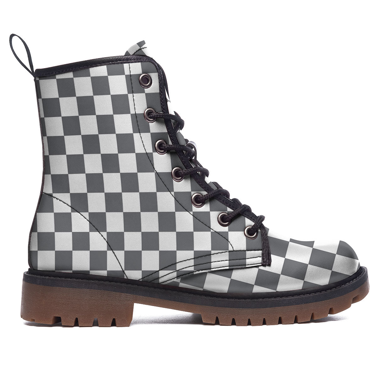 Checkered White And Grey Print Pattern Work Boots-grizzshop